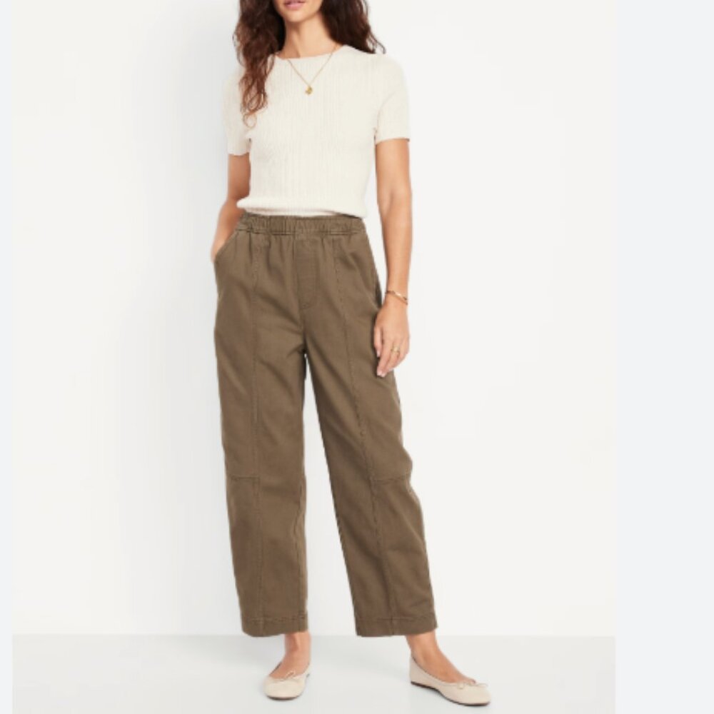 NWT Old Navy REISHI Olive Green High Waisted Barrel Ankle Pants